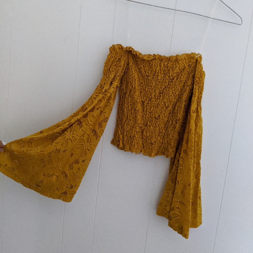 Charlotte Russe Lace Cropped Bell Sleeved Top